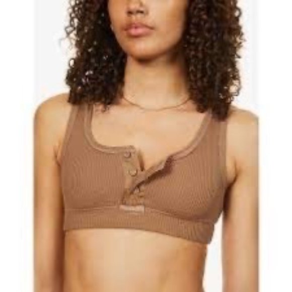 SKIMS Waffle Henley Bralette Garnet Womens Medium - Picture 11 of 12